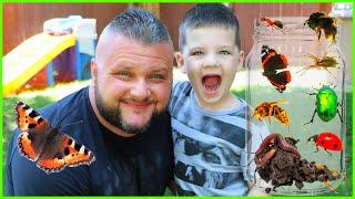  CATCHING REAL BUGS with CALEB! Playing BACKYARD BUG ADVENTURES outside with MOM & DAD!