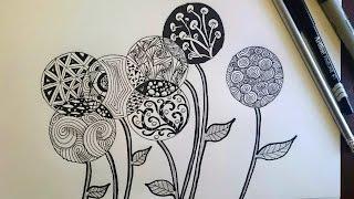 Zentangle Inspired Flowers/ Zendoodle Art / Beginner
