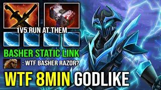 WTF 8MIN GODLIKE Basher Static Link 1v5 Offlane Run At Them Unlimited Eye of Storm Shock Razor DotA