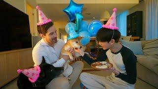 Gay dads celebrating adopted baby's bday~
