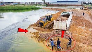 Incredible Bulldozer SHANTUI Showing Skill Technique Recovery Dump Truck Stuck In Lake