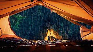 Звуки дождя, костра и грома в палатке 8 ЧАСОВ. Шум дождя для учёбы, сна и медитации