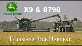 Deere X9 & S790 Harvesting Louisiana Rice