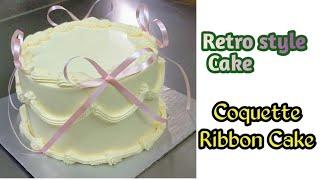 Simple retro style cake || coquette ribbon cake ||Vintage cake decorating || Height cake decorating