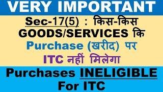 GST : NO INPUT TAX CREDIT, ITEMS ON WHICH ITC IS NOT AVAILABLE, ITC INELIGIBLE PURCHASES