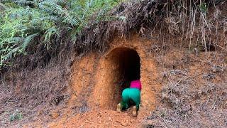 Girl Living Off Grid Built The Most Secret Underground Tunnel Shelter in 2024,Survival Alone