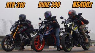 NS400z vs DUKE 390 vs RTR 310 Drag Race