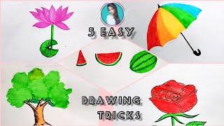 5 Easy Drawing Tricks and Ideas || Debadrita Art