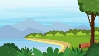 Cartoon Background Mountain Lake / free green screen animation video