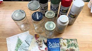 Christmas Napkin Decoupage Recycled Jars | Just Once Craft Project Series | Christmas Decor DIY