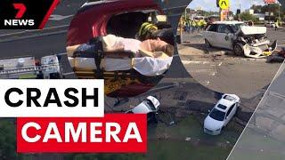 Exclusive footage of a truck crashing into eight cars on one of Sydney's busiest roads | 7NEWS