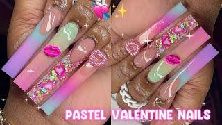 PASTEL OMBRÉ VALENTINE NAILS  | HOW TO OMBRE | FULL ACRYLIC NAIL TUTORIAL 