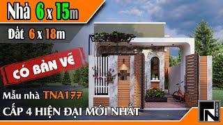 TNA177 - Mẫu nhà cấp 4 đẹp hiện đại mới nhất 6x15m trên đất 6x18m | Kiến trúc TN