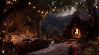 Fantasy Cozy Reading Nook Ambience | Enchanted Forest | Warm Fireplace & Crickets