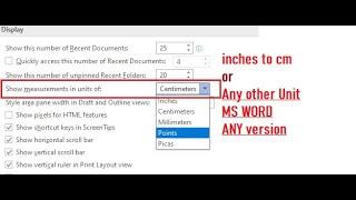 How to change inches to cm in Microsoft Word