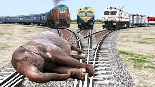 Three Trains vs Elephant - Stops the train | BeamNG.Drive