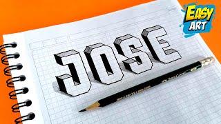 🟢 Names in 3D to draw - How to Draw the Name JOSE in 3D in a squared notebook - Easy Art