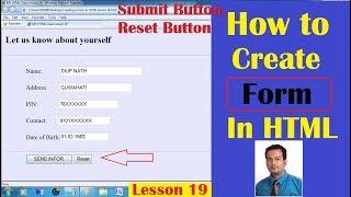 Submit button, reset  button, Create form in html Part 1-Lesson 19