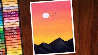 Easy and Simple Oil Pastel Sunset Drawing | For Beginners | Step by Step Tutorial | Art O'Clock