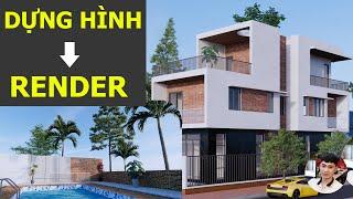 Dựng hình nhà cơ bản Sketchup và render Enscape cho người mới từ chưa biết gì đến render hoàn thiện