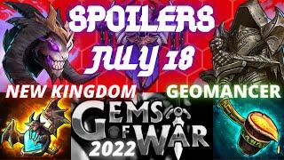 Gems of War SPOILERS July 18TH 2022 | NEW KINGDOM Hellcrag NEW CLASS Geomancer