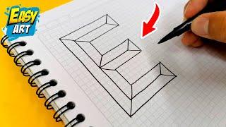  Dibujos 3D - Como Dibujar en 3D la Letra E 🟢3D Drawing - How to Draw in 3D the Letter E - Easy Art
