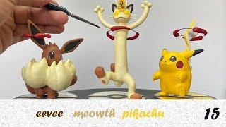 Gigamax Eevee, Meowth & Pikachu Pokemon Figures Scale 1:250 / Polymer Clay / 15