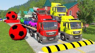 TRANSPORTING PIXAR CARS & FRUITS WITH COLORED & JOHN DEERE vs CLAAS vs TRACTORS - BeamNG.drive #962