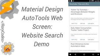 Material Design AutoTools Web Screen: RoryCodes.com Website Search Demo