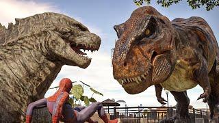 T-Rex Attacks Spiderman. Godzilla comes to Rescue (Remastered)