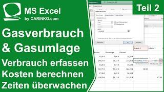 In MS Excel Gasverbrauch erfassen | Kostenermittlung und Zeitübersicht | Teil 2 - www.carinko.com