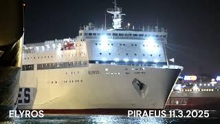 ELYROS night departure from Piraeus Port [ new ANEK Lines livery ]