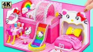 Build Pink Hello Kitty Bedroom with Cute Bed, Rainbow Slides from Polymer Clay - DIY Miniature House