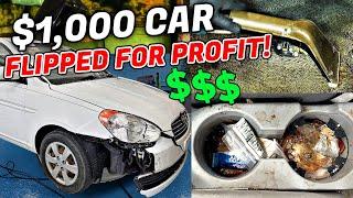 Flipping This $1000 Hyundai Accent For Profit $$$ Side Hustle! Disgusting Car Detailing Restoration