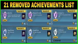 21 REMOVED ACHIEVEMENT LIST IN PUBG MOBILE || 800+ ACHIEVEMENT POINTS REMOVED