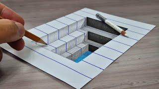 3d drawing on paper step by step