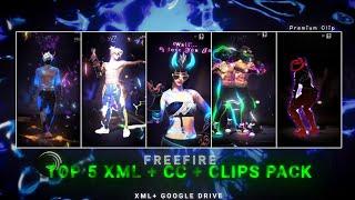 FREE FIRE TOP 5 XML + CC + CLIPS | (G-DRIVE)  FREE FIRE CLIPS PACK | TOP 5 EMOTE CLIPS ⬇️ #freefire