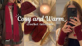 cozy crochet tutorials ~ hand warmers, scarf, beanie ⊹₊⟡⋆