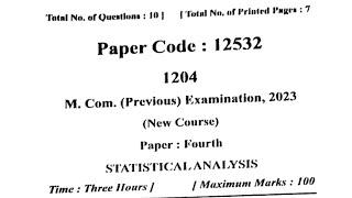 Statistical Analysis Question paper 2023|| M. com Part -1 Statistical Analysis question paper 2023