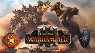 Kholek Saurian Godzilla Fight! Warriors of Chaos vs Lizardmen - Total War Warhammer 3