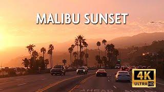 Malibu Sunset - Driving Pacific Coast Highway from Santa Monica to Malibu. 4K, Ambient Hi-Fi Stereo.
