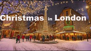 London Christmas Walk - Snowy Covent Garden, Christmas Lights and Markets [4K] 2023