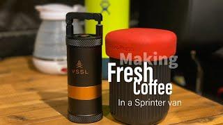 How I make coffee in a van | AeroPress Go / VSSL Coffee Grinder / Dometic Go / Portable Sink