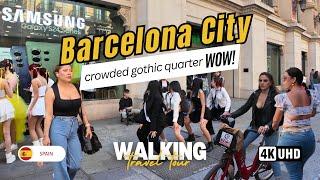  Barcelona Gothic Quarter Walking Tour: Street Performers and Beautiful Girls-Spain, April 2024 4K