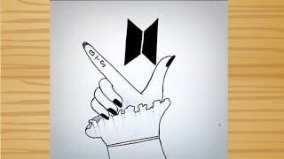 BTS logo Drawing with hand - pencil sketch / BTS Army Drawing / Beautiful girl hand with BTS logo