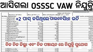 OSSSC VAW Recruitment 2024!Odisha Panchayat wise VAW Jobs!+2 Pass VAW Jobs in Odisha