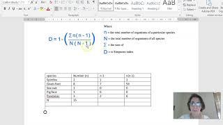 Calculating Simpson's Diversity Index (SDI) with calculator