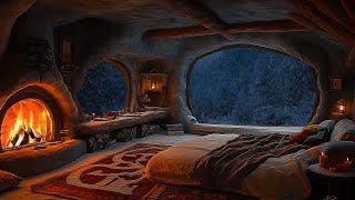 Warm Cave in a Cold Snowstorm | ASMR - Soothing Fireplace Sounds for Perfect Rest and Relaxation