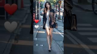 AI Lookbook Quickness Test #79 - US Street Black Short Coat + White Mini Dress Female Model l Game