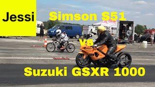 Simson S51 Tuning vs Suzuki GSX R 1000 Drag Race - 2 Stroke vs Superbike Sound Showdown